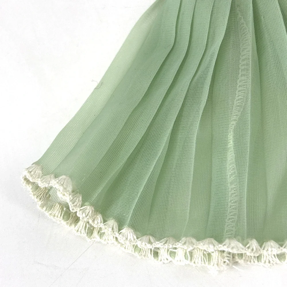Vintage 60s Barbie Mint Green Sheer Nylon Stockings w Pleated‎ Skirt Lace Trim